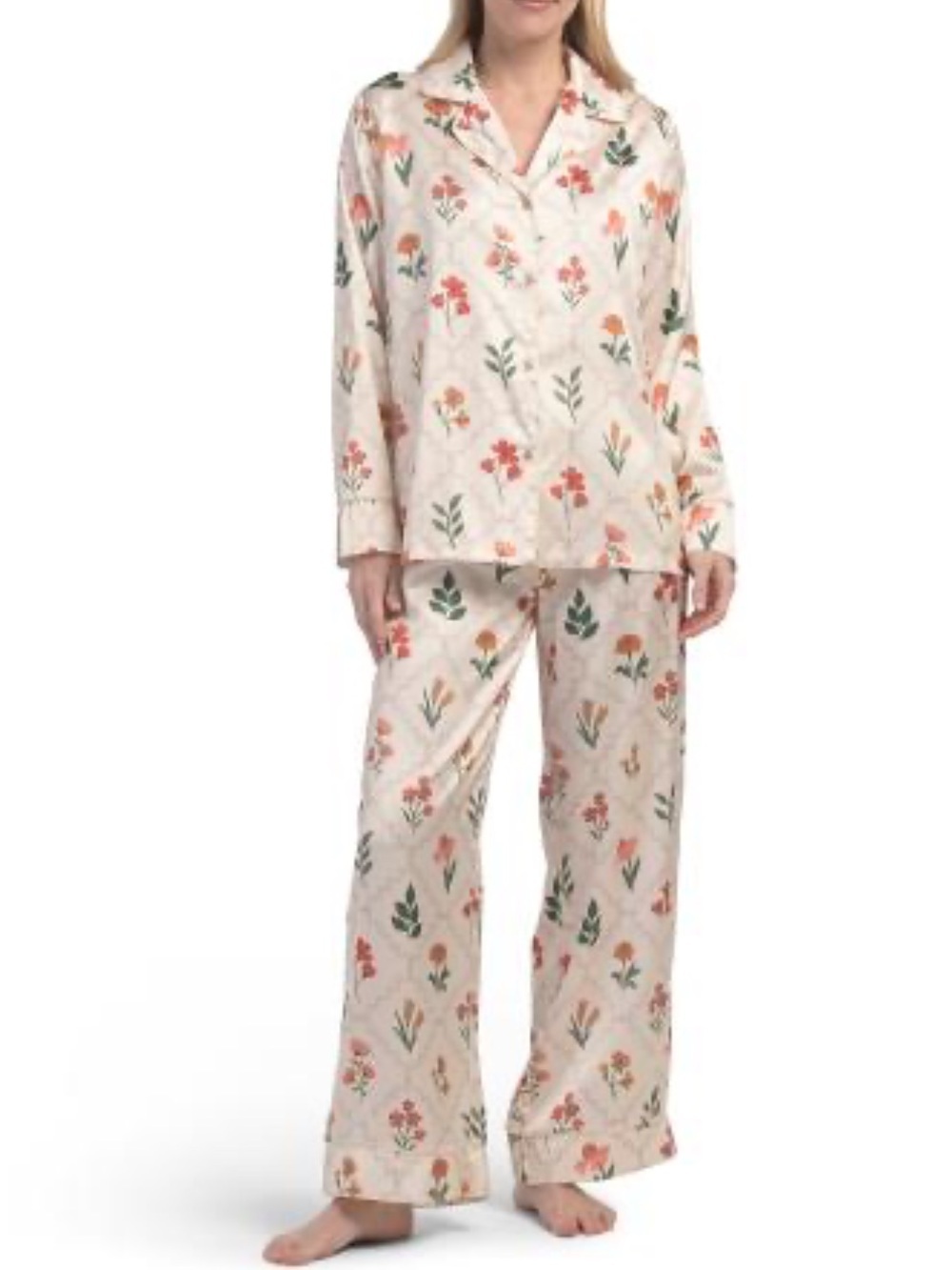 DALIA MACPHEE 2pc Satin Butterfly Print Long Sleeve Pajama Set